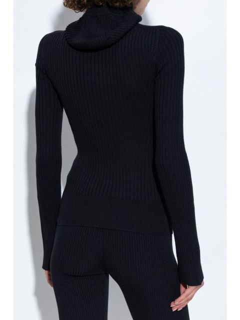 Moncler logo-patch ribbed hoodie - Black