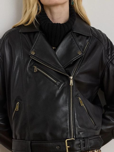 Lauren Ralph Lauren kurtka skórzana kolor czarny przejściowa 200P01414