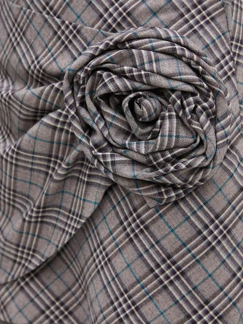 AMBUSH rose-appliqué plaid skirt - Grey