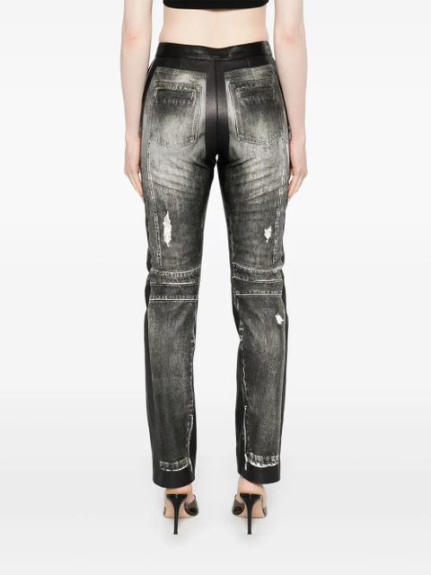 Balmain denim-print leather trousers - Black