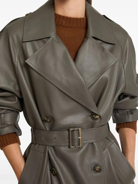 Yves Salomon belted leather trench coat - Grey