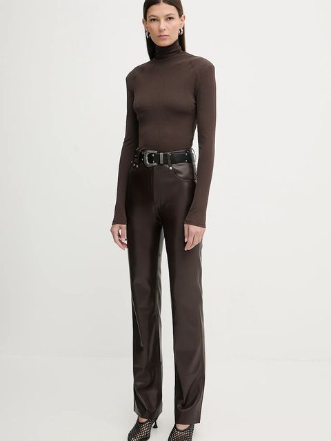 Nanushka spodnie damskie kolor brązowy dopasowane high waist NW25FWPA29878 - zdjęcie produktu nr 2