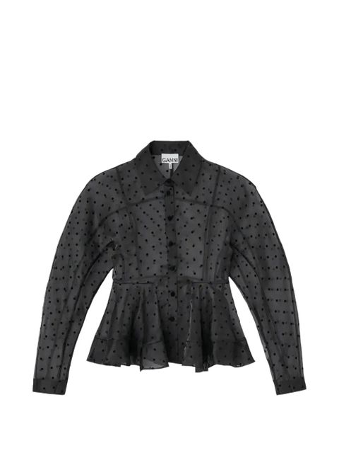 GANNI flocked organza peplum shirt - Black - zdjęcie produktu nr 1