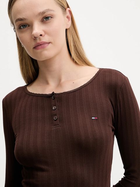 Tommy Jeans longsleeve kolor brązowy DW0DW21575