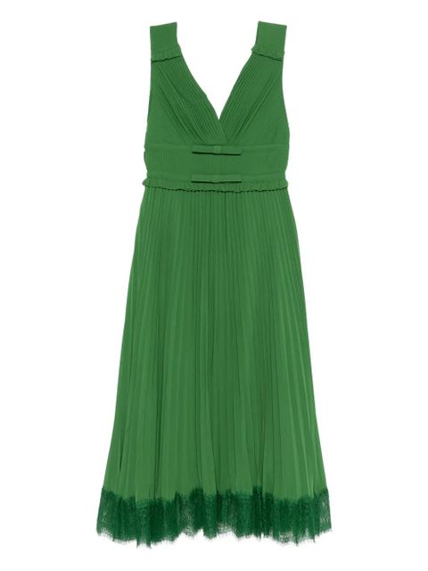 Self-Portrait Bow Pleated Dress - Green - zdjęcie produktu nr 1