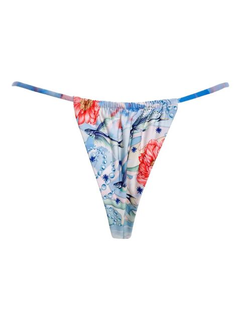 Agua By Agua Bendita crystal-embellished floral bikini bottoms - Blue - zdjęcie produktu nr 1