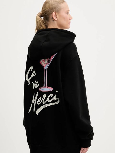 HUGO bluza bawełniana damska kolor czarny z kapturem z nadrukiem 50545201