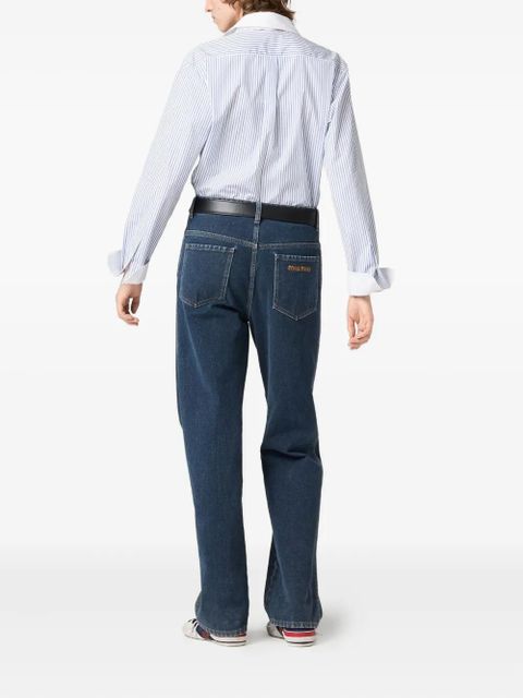 Miu Miu striped logo-embroidered shirt - Blue