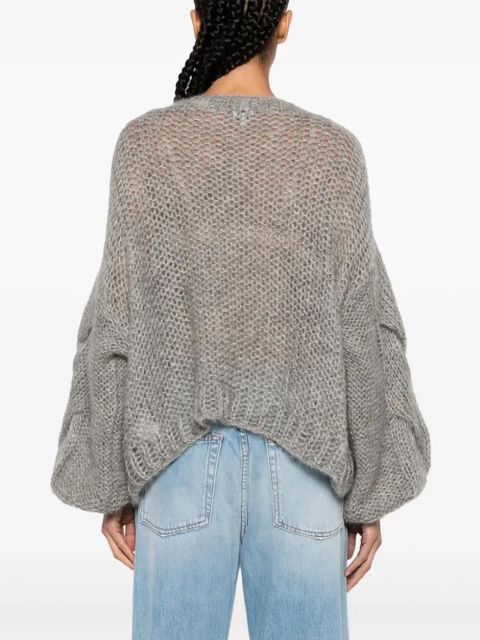 LOEWE Anagram-embroidered open-knit jumper - Grey