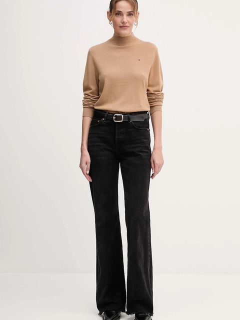 Tommy Hilfiger sweter wełniany damski kolor brązowy lekki z półgolfem WW0WW47468 - zdjęcie produktu nr 2