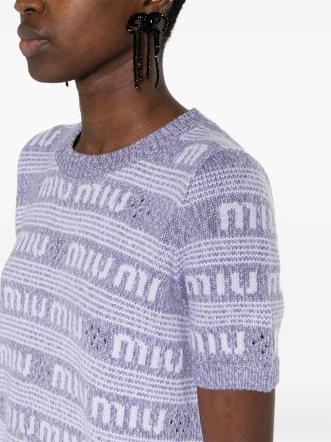 Miu Miu logo-intarsia mini dress - Purple