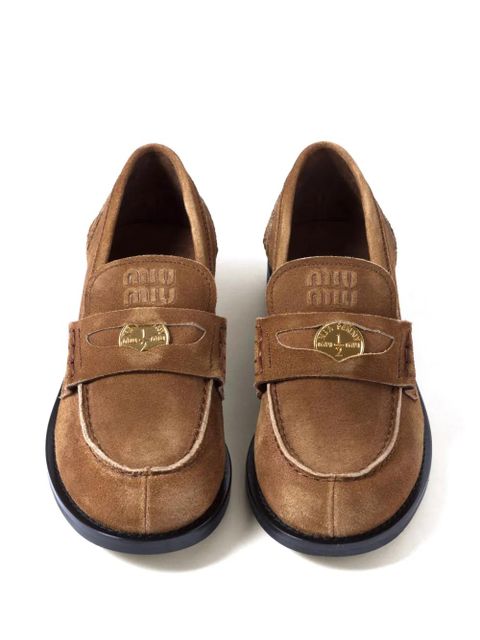 Miu Miu coin-plaque suede loafers - Brown