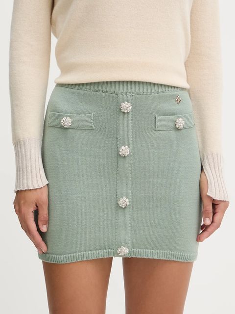 Silvian Heach spódnica z domieszką kaszmiru LEFTERIS kolor zielony mini ołówkowa GPA25263MG - zdjęcie produktu nr 1