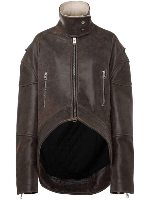 JW Anderson high-neck curved leather jacket - Brown - zdjęcie produktu nr 1