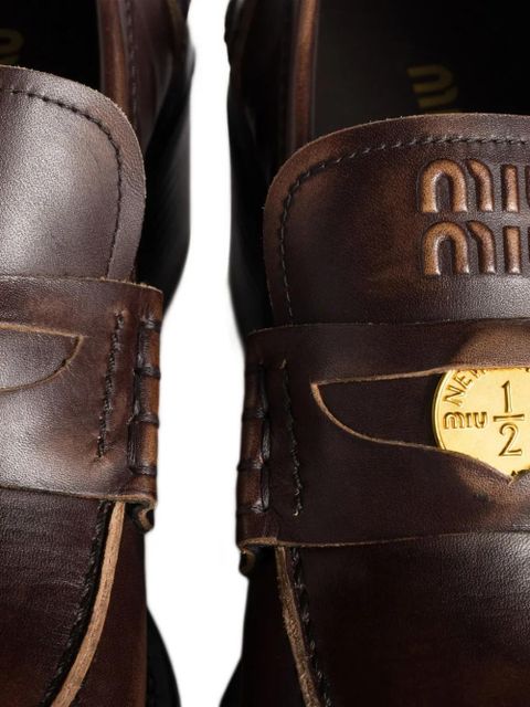 Miu Miu 50mm leather band coin loafers - Brown