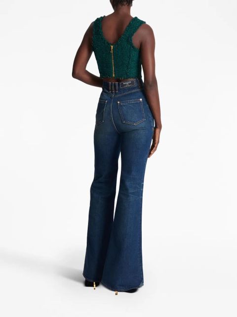 Balmain 6-Buttons tweed cropped top - Green