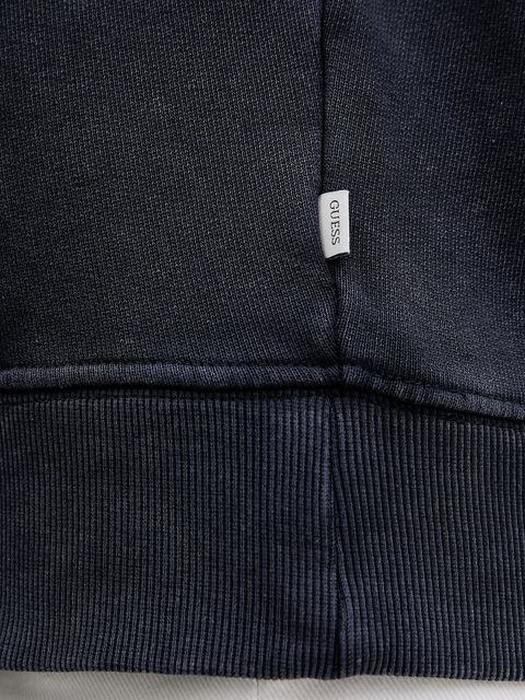 Guess Jeans bluza bawełniana damska kolor granatowy z kapturem z aplikacją W5BQ15 KCPR1