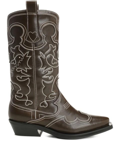 GANNI leather embroidered boots - Brown - zdjęcie produktu nr 1