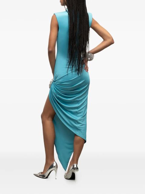 AREA crystal-embellished draped midi dress - Blue - zdjęcie produktu nr 2