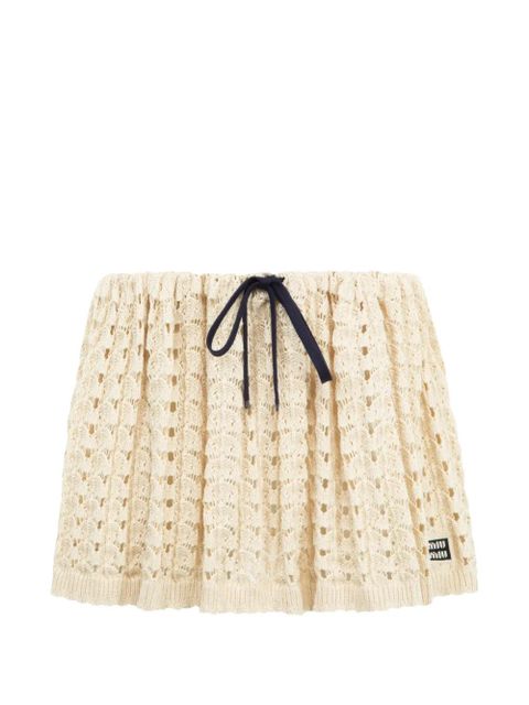 Miu Miu crochet-knit drawstring mini skirt - Neutrals - zdjęcie produktu nr 1