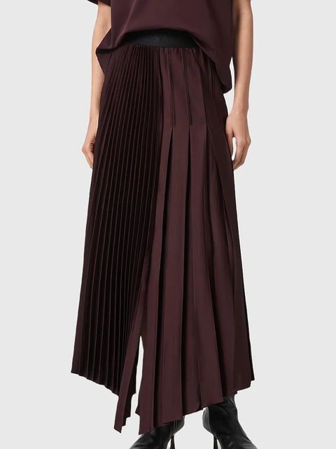 AllSaints spódnica JAX kolor bordowy midi rozkloszowana W065RD - zdjęcie produktu nr 2