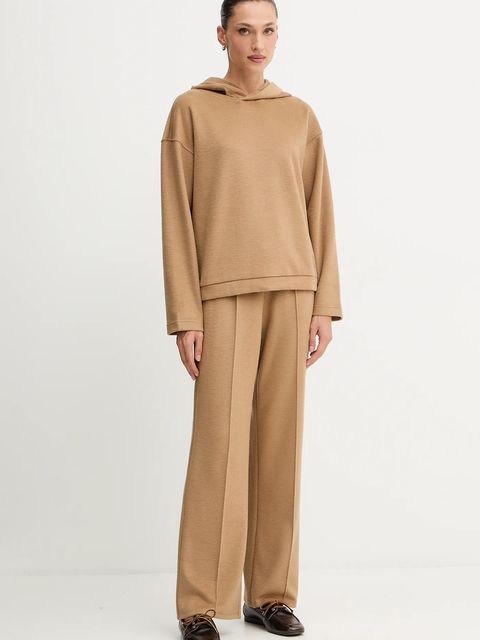 Weekend Max Mara bluza z dodatkiem wełny OSCURI damska kolor beżowy z kapturem gładka 2525926012600 - zdjęcie produktu nr 2