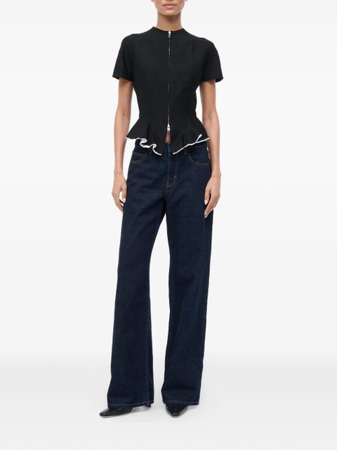 STAUD Maelle ruffled zip-up top - Black - zdjęcie produktu nr 2