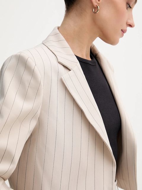 Answear.LAB marynarka kolor beżowy niezapinana wzorzysta