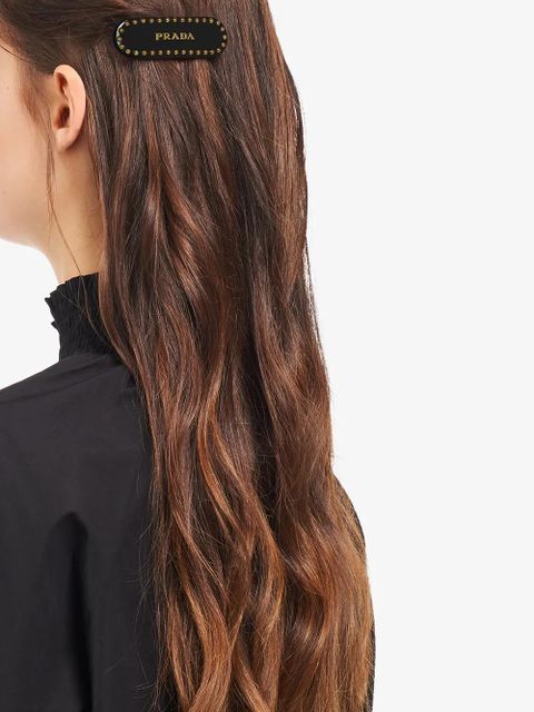 Prada logo-print studded hair clip - Black - zdjęcie produktu nr 2