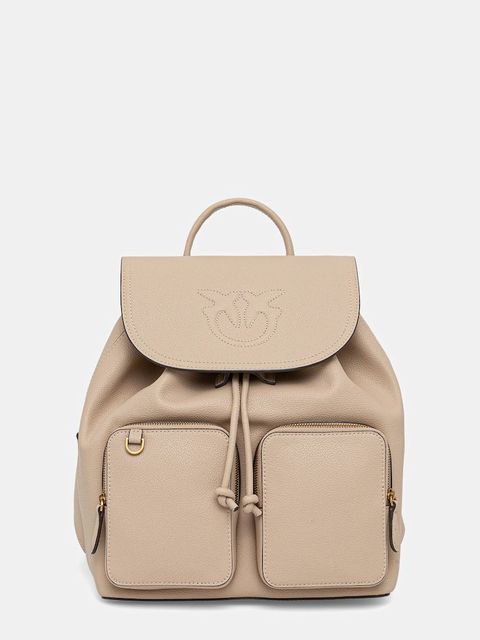 Pinko plecak skórzany damski kolor beżowy mały z aplikacją 104351 A29Q - zdjęcie produktu nr 1