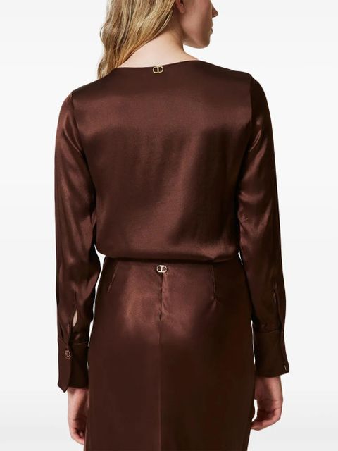 TWINSET appliqué-logo satin blouse - Brown