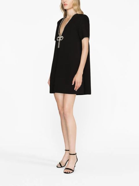 AREA crystal-embellished V-neck mini dress - Black