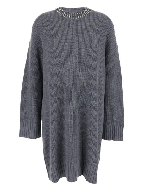 PINKO embellished-neckline knit mini dress - Grey - zdjęcie produktu nr 1