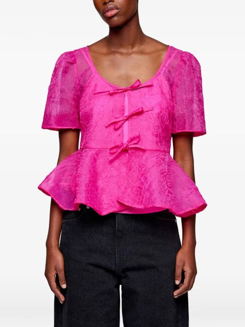 GANNI bow-detail peplum blouse - Pink