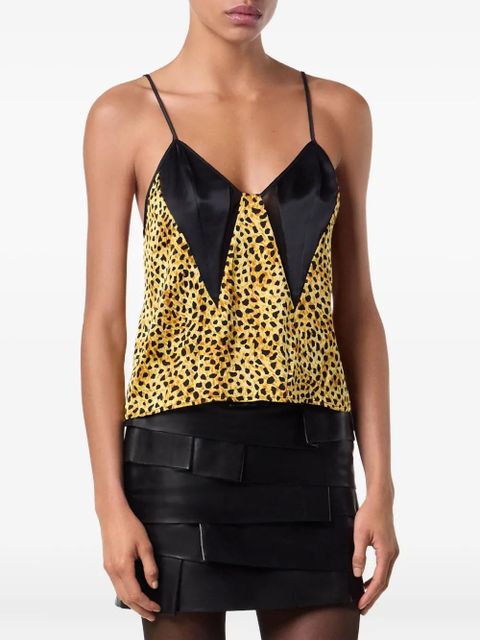 Versace cheetah-print silk top - Yellow