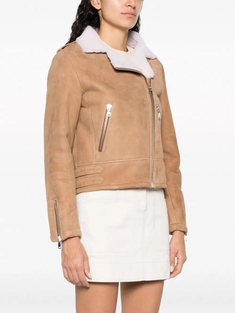 Yves Salomon shearling-trim leather biker jacket - Neutrals