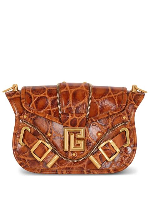 Balmain Blaze crocodile-embossed shoulder bag - Brown - zdjęcie produktu nr 1