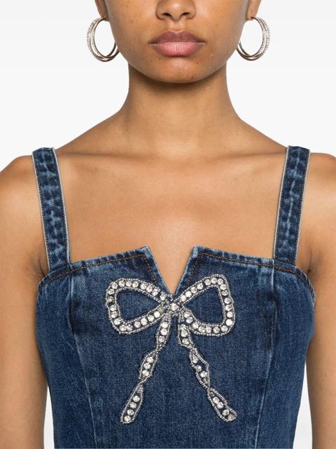 Self-Portrait bow-detail denim mini dress - Blue