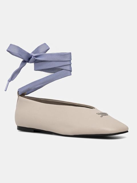 Tommy Hilfiger baleriny skórzane TJW BALLERINA WITH LACES kolor beżowy EN0EN02939 - zdjęcie produktu nr 1