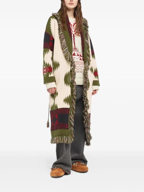 Alanui Icon jacquard fringed coat - White