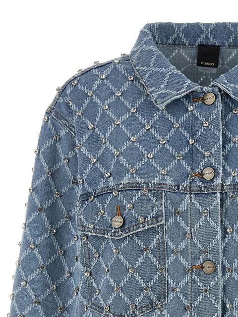 PINKO Pifferaio jacquard crystal denim overshirt - Blue
