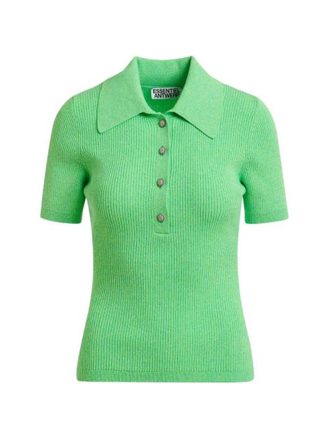 Essentiel Antwerp ribbed polo top - Green - zdjęcie produktu nr 1