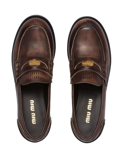 Miu Miu leather penny loafers - Brown