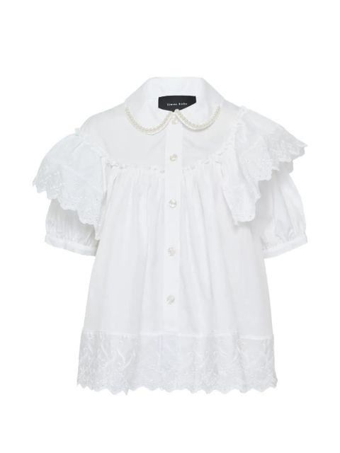 Simone Rocha cropped puff-sleeves ruffle blouse - White - zdjęcie produktu nr 1