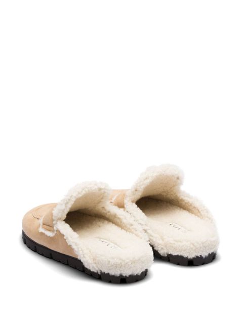 Prada triangle-logo shearling slippers - Neutrals