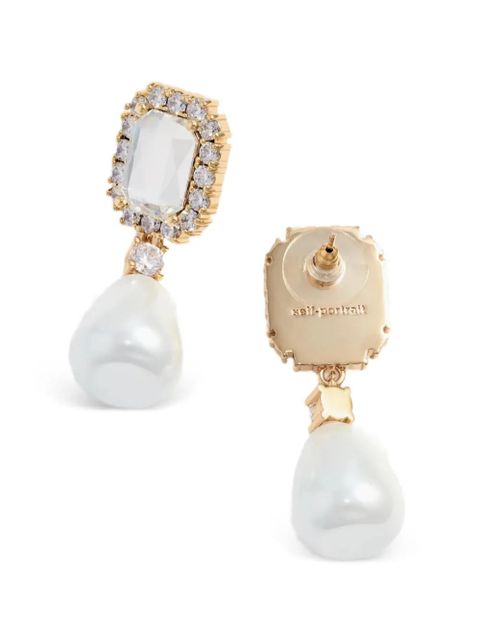 Self-Portrait crystal pearl drop earrings - Gold