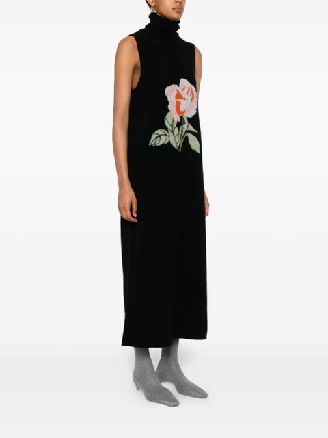 Nanushka rose-embroidery turtleneck dress - Black