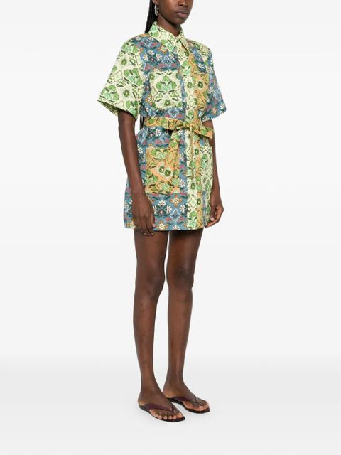 ALEMAIS Ali Spliced floral-print belted mini dress - Green