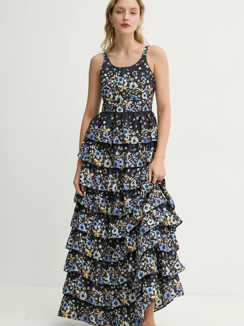 MUNTHE sukienka jedwabna FRUMA kolor czarny maxi rozkloszowana 251134025118 - zdjęcie produktu nr 1