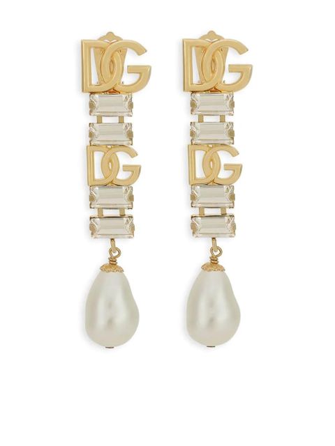 Dolce & Gabbana DG logo crystal and faux pearl-detail drop earrings - Gold - zdjęcie produktu nr 1